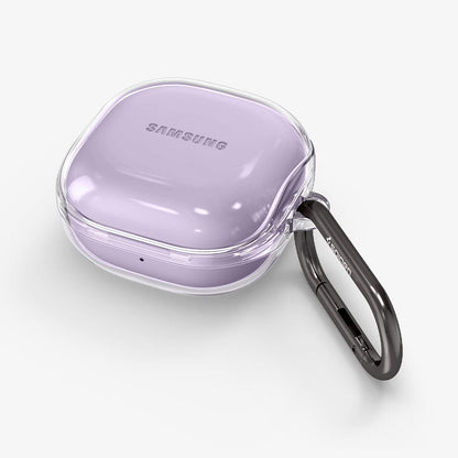 ASD02097 - Galaxy Buds 2 Pro / 2 / Pro / Live Case Ultra Hybrid in crystal clear showing the top, front and side with carabiner