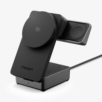 ACH10398 - Spigen Qi2 3-in-1 Fast Wireless Charger showing extended watch charging arm
