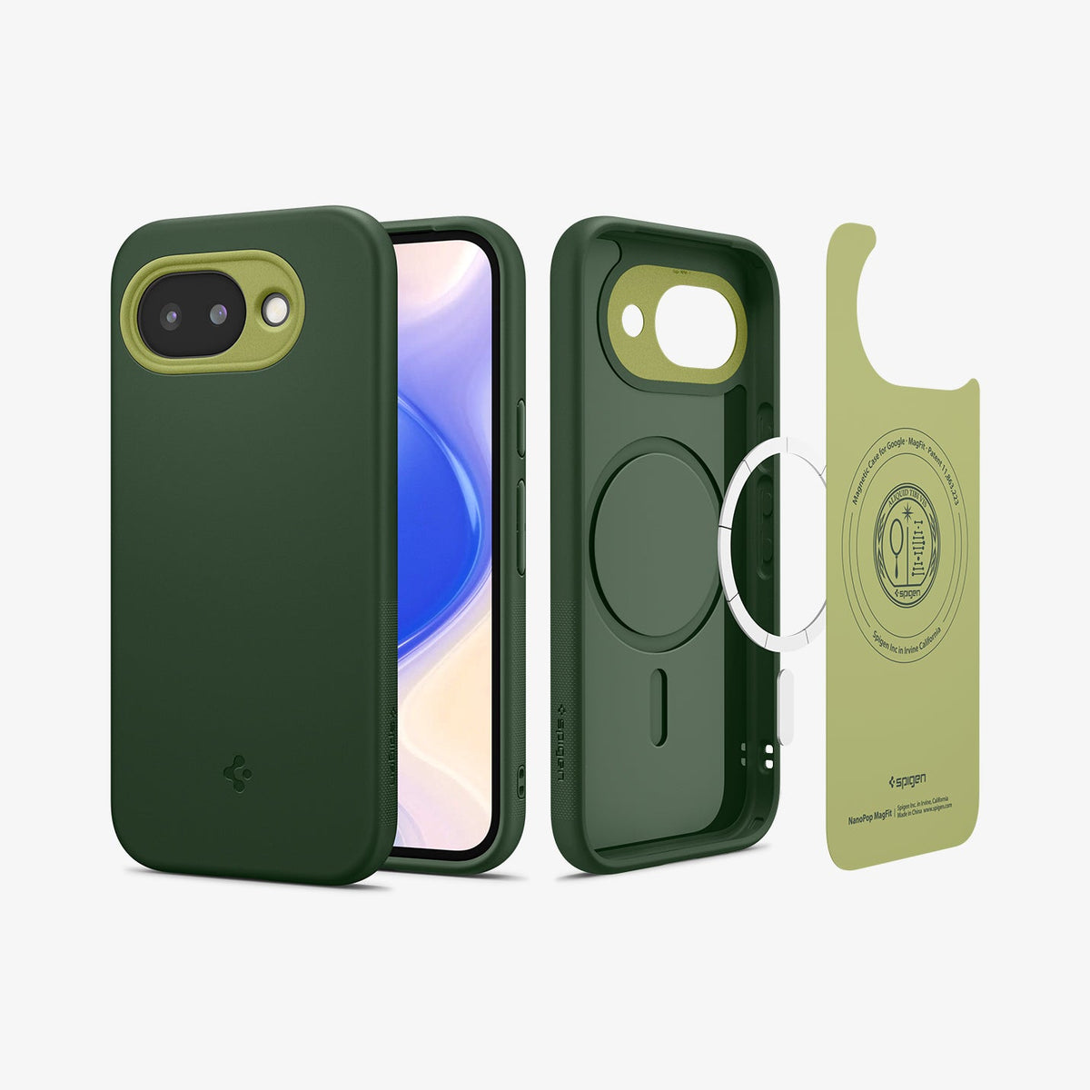 ACS11288 - Pixel 10a Nano Pop (Mag Fit) in Avo Green showing the back, front and inside