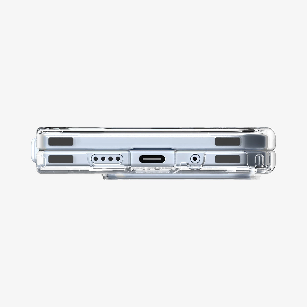 ACS09742 - Pixel 10 Pro Fold Case Ultra Hybrid Metal Ring (MagFit) in crystal clear showing the bottom with device folded