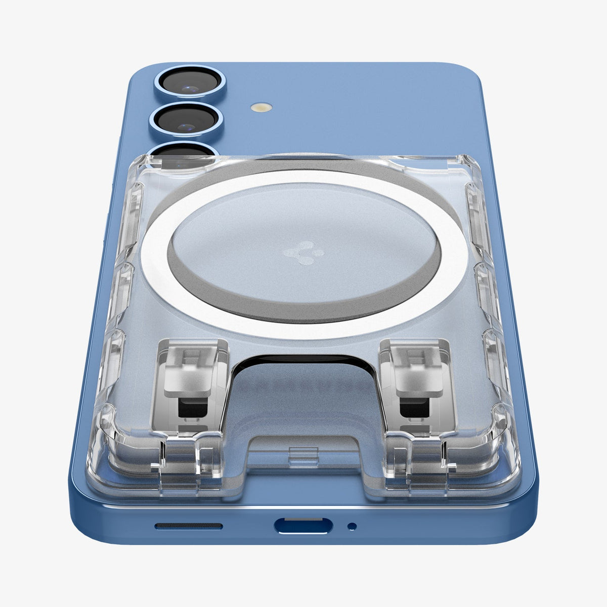 AFA09207 - Galaxy S25 Series Ultra Hybrid MagFit+ Wallet (MagFit) in Crystal Clear showing the front and partial bottom attached to a device zoomed in