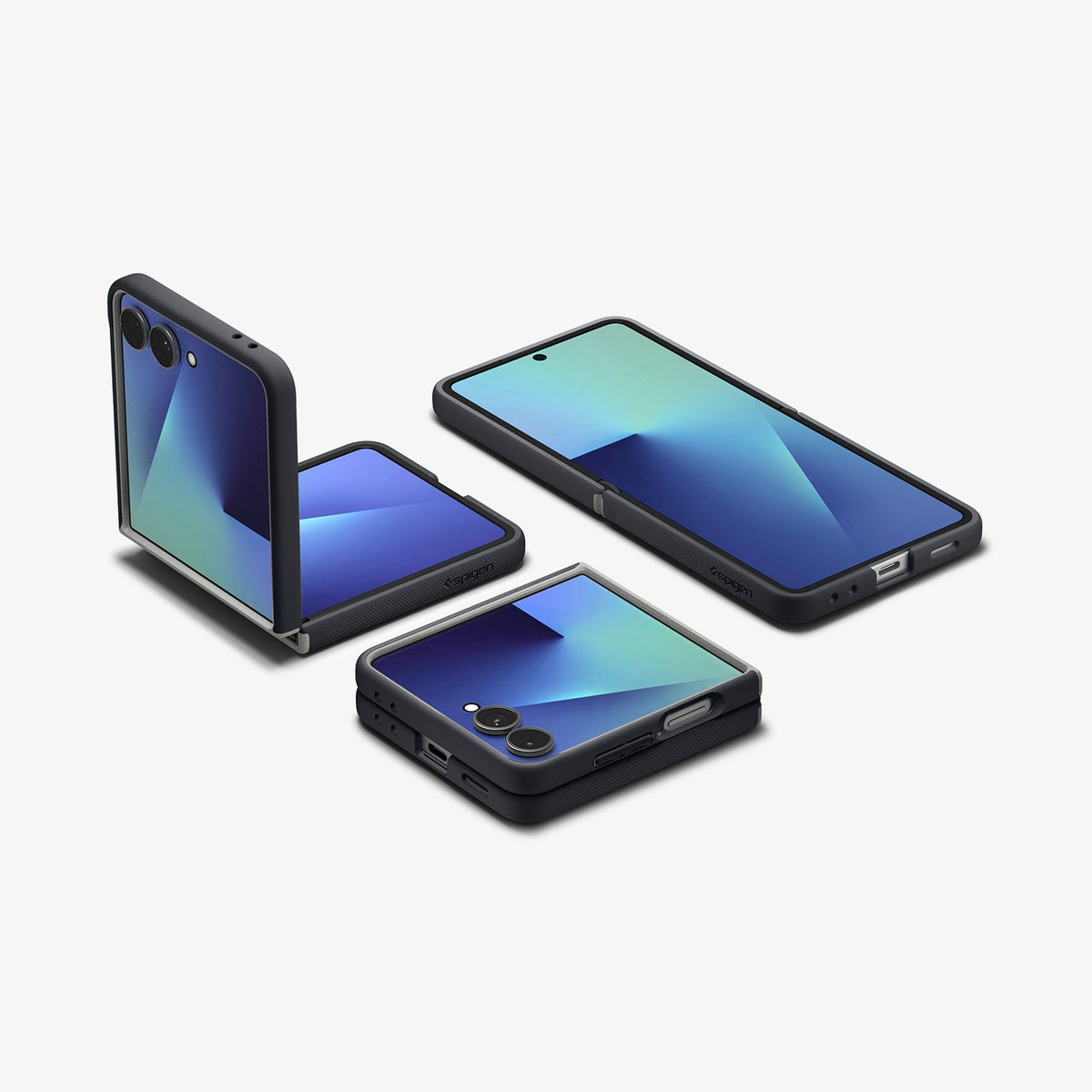 ACS11158 - Galaxy Z Flip 7 Nano Pop (MagFit) in Black Sesame showing the back, front and sides of multiple devices