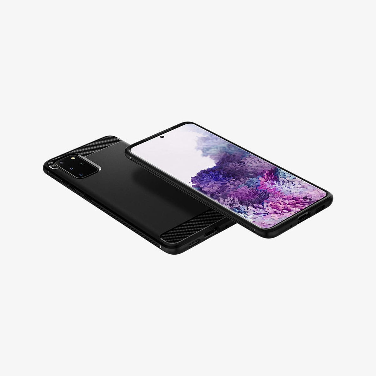 ACS00753 - Galaxy S20 Plus Rugged Armor Case in black showing the front, back, sides and bottom