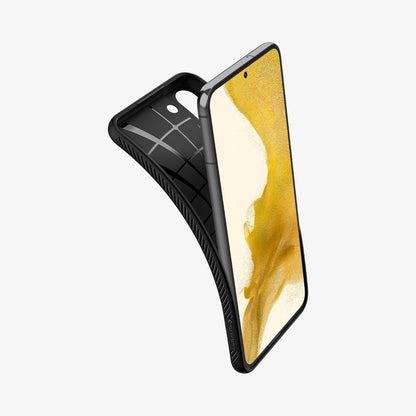 ACS03987 - Galaxy S22 5G Case Liquid Air in black showing the case bending away from device to show the flexibility