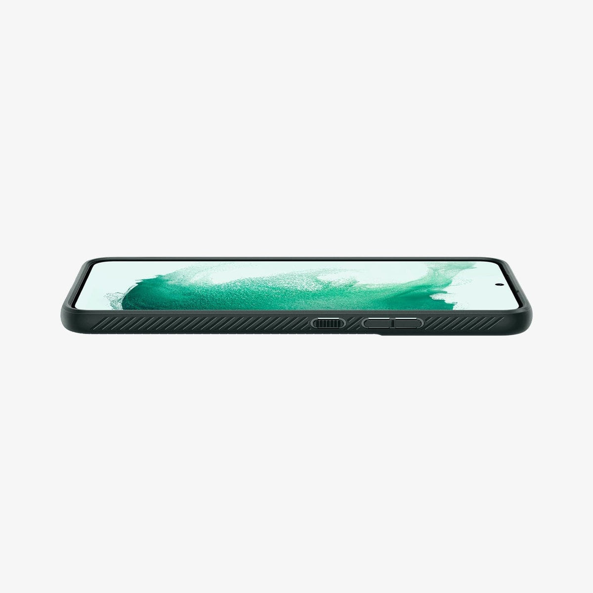 ACS04386 - Galaxy S22 5G Case Liquid Air in abyss green showing the side and partial front with device laying flat