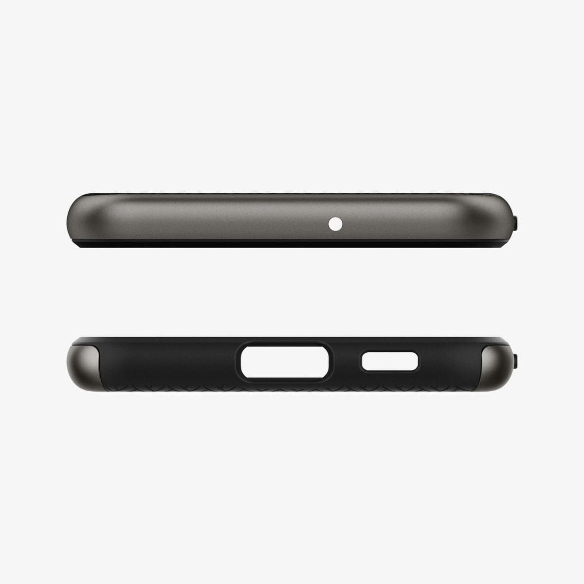 ACS03993 - Galaxy S22 5G Case Neo Hybrid in gunmetal showing the top and bottom with precise cutouts