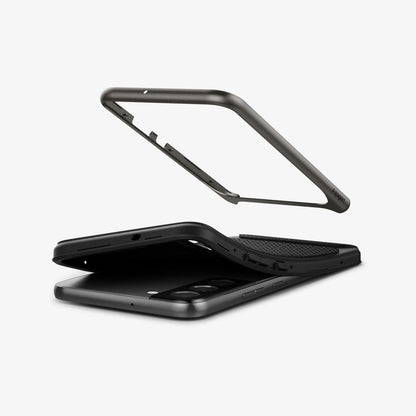 ACS03993 - Galaxy S22 5G Case Neo Hybrid in gunmetal showing the flexible TPU and hard PC bumper