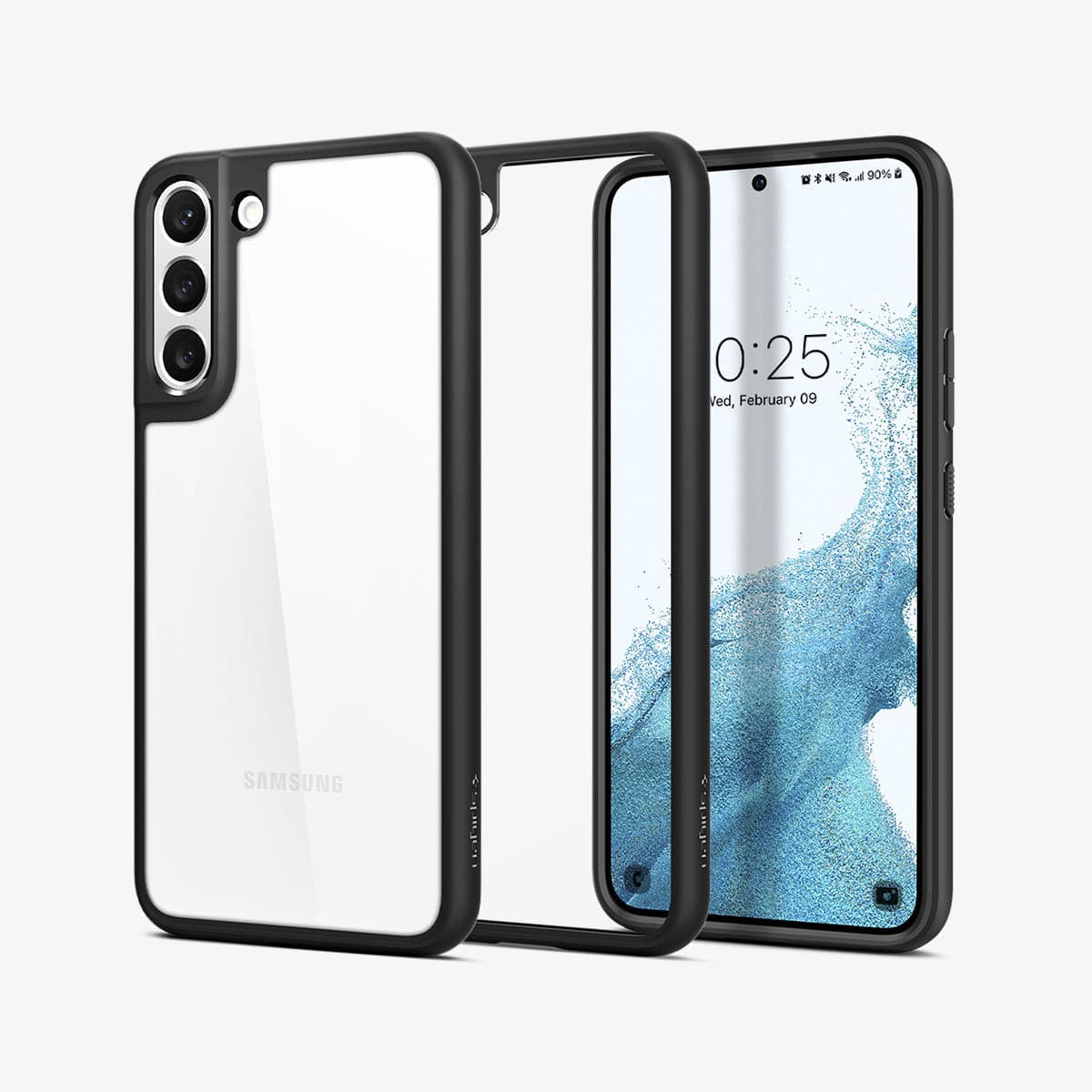 ACS03989 - Galaxy S22 5G Case Ultra Hybrid in matte black showing the back, inside and front