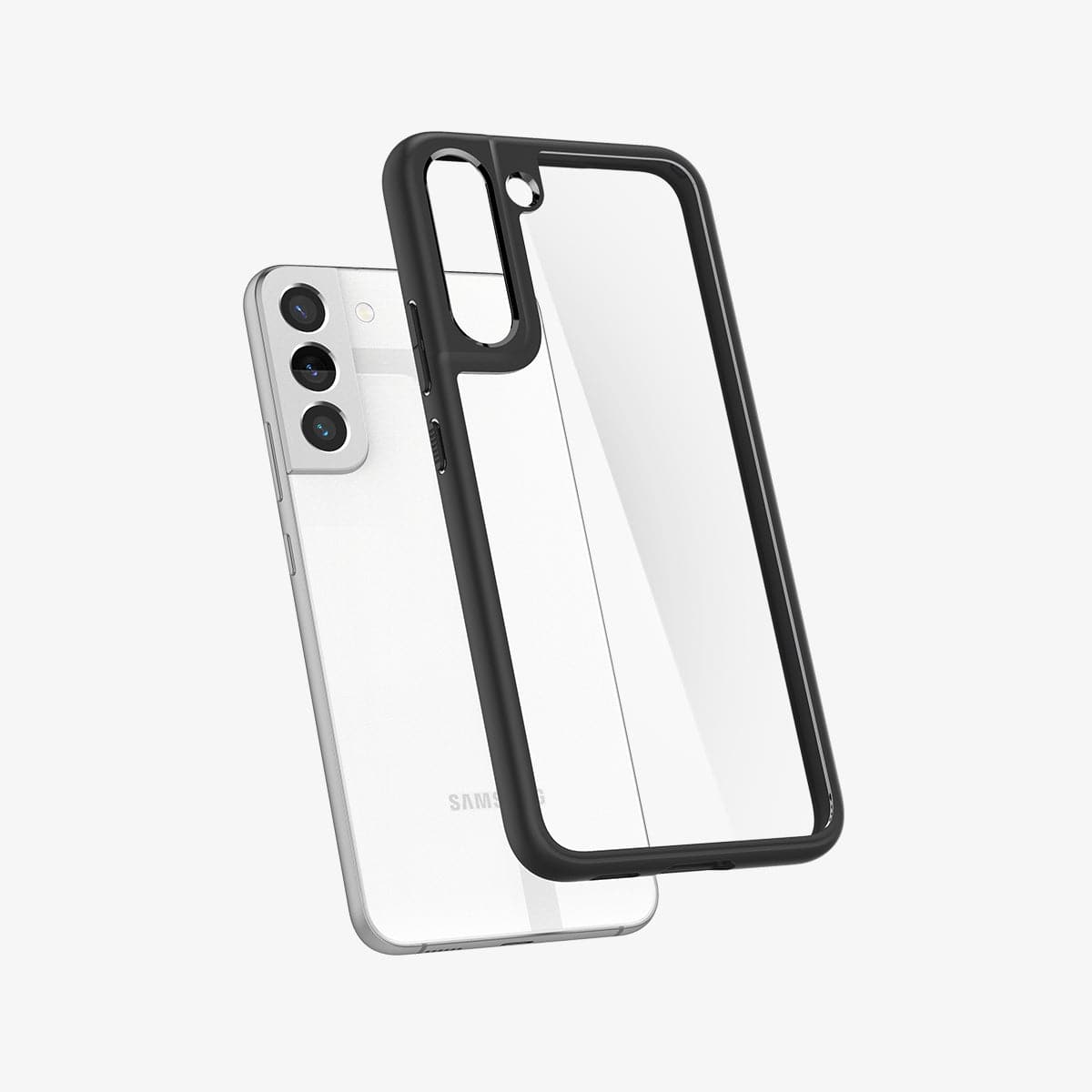 ACS03989 - Galaxy S22 5G Case Ultra Hybrid in matte black showing the back with case hovering away from device