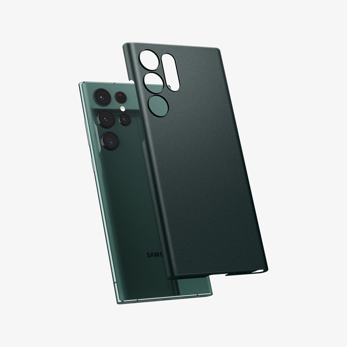 ACS04394 - Galaxy S22 Ultra 5G Case AirSkin in abyss green showing the back with case hovering away from device