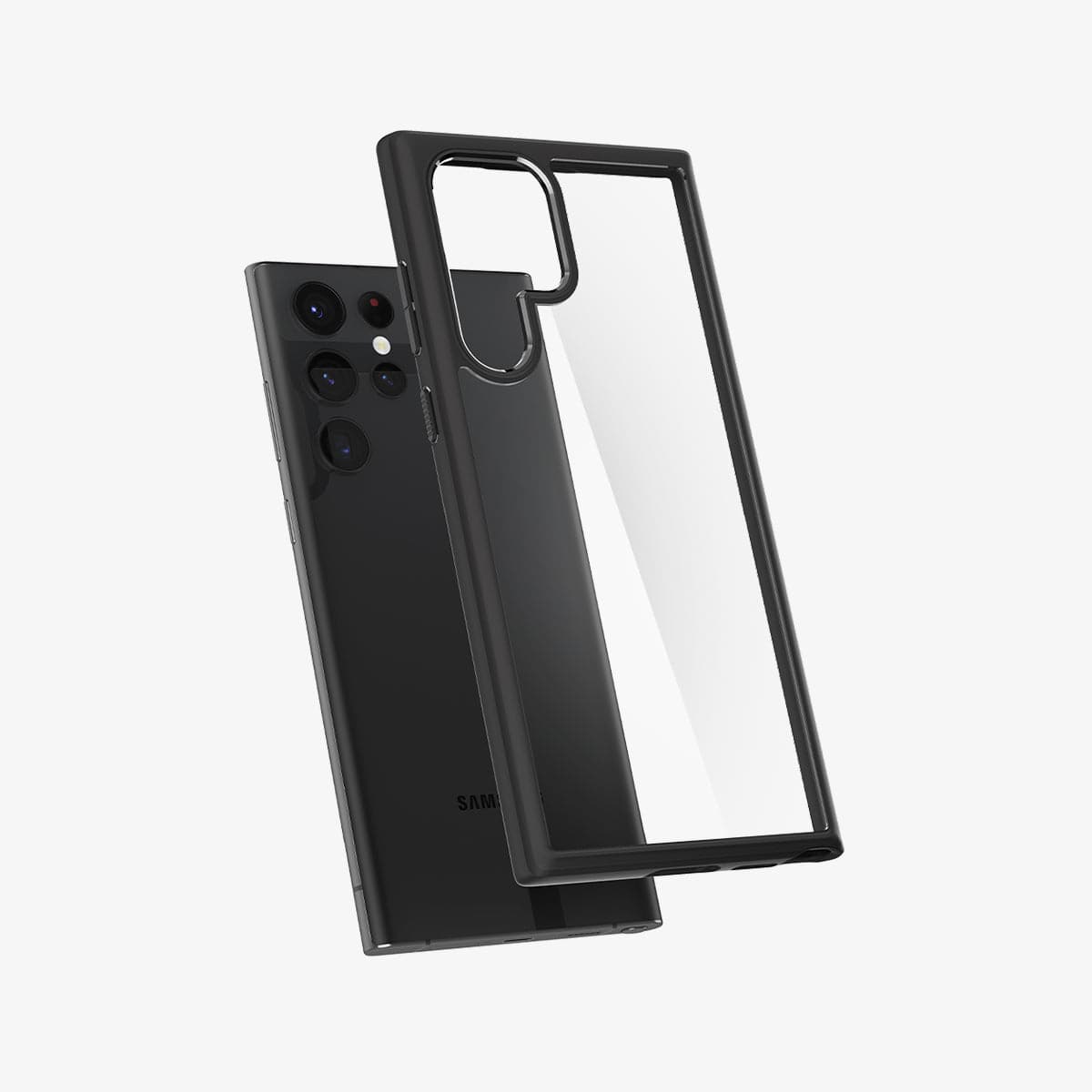 ACS03919 - Galaxy S22 Ultra 5G Case Ultra Hybrid in matte black showing the back with case hovering away from device