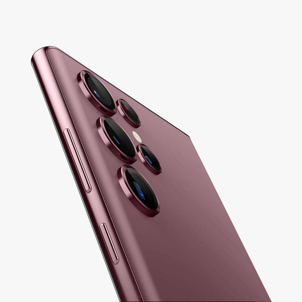 AGL04752 - Galaxy S22 Ultra EZ Fit Optik Pro Lens Protector Glass.tR in burgundy showing the optik pro lens protector installed on device