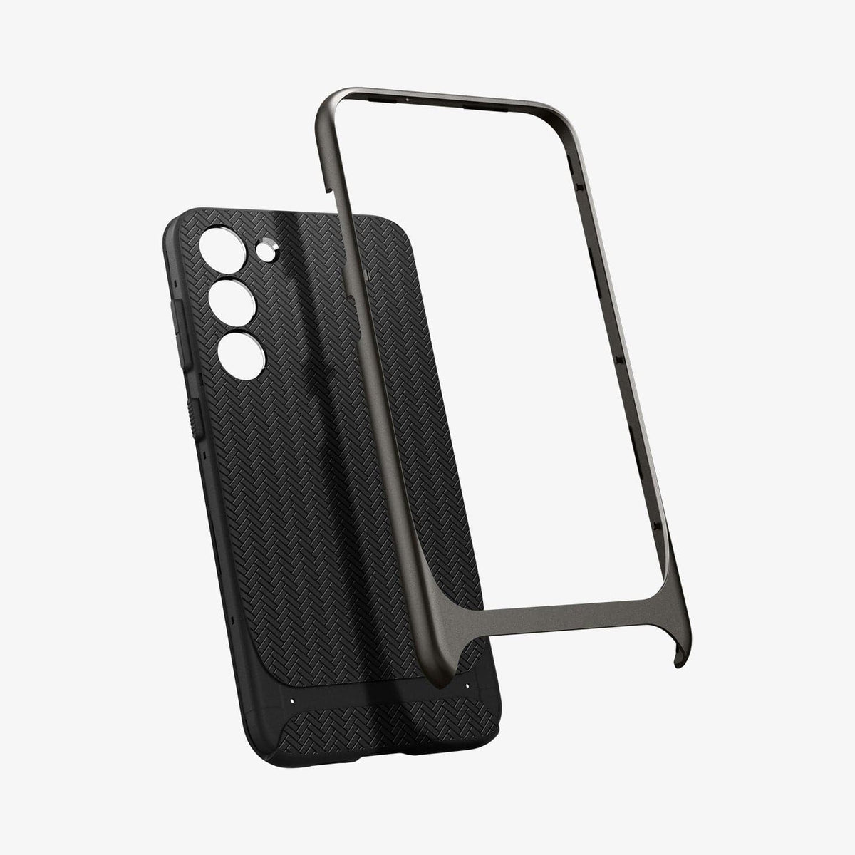 ACS05675 - Galaxy S23 Plus Case Neo Hybrid in gunmetal showing the back hard component hovering away from case