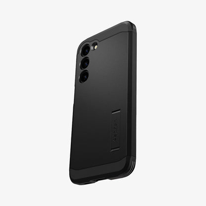 ACS05718 - Galaxy S23 Case Tough Armor in black showing the back and partial side