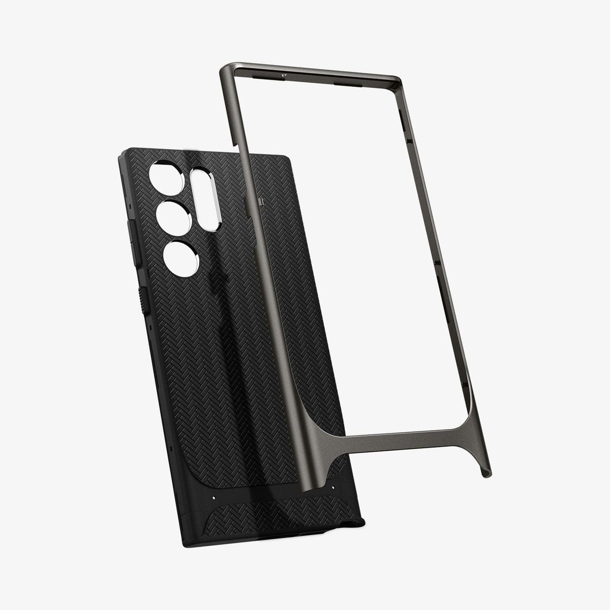 ACS05627 - Galaxy S23 Ultra Case Neo Hybrid in gunmetal showing the back hard component hovering away from case