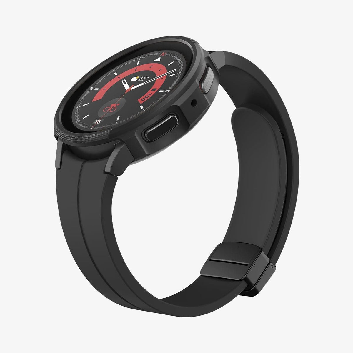 ACS05185 - Galaxy Watch 5 Pro (45mm) Case Liquid Air in matte black showing the front, side and inside of band