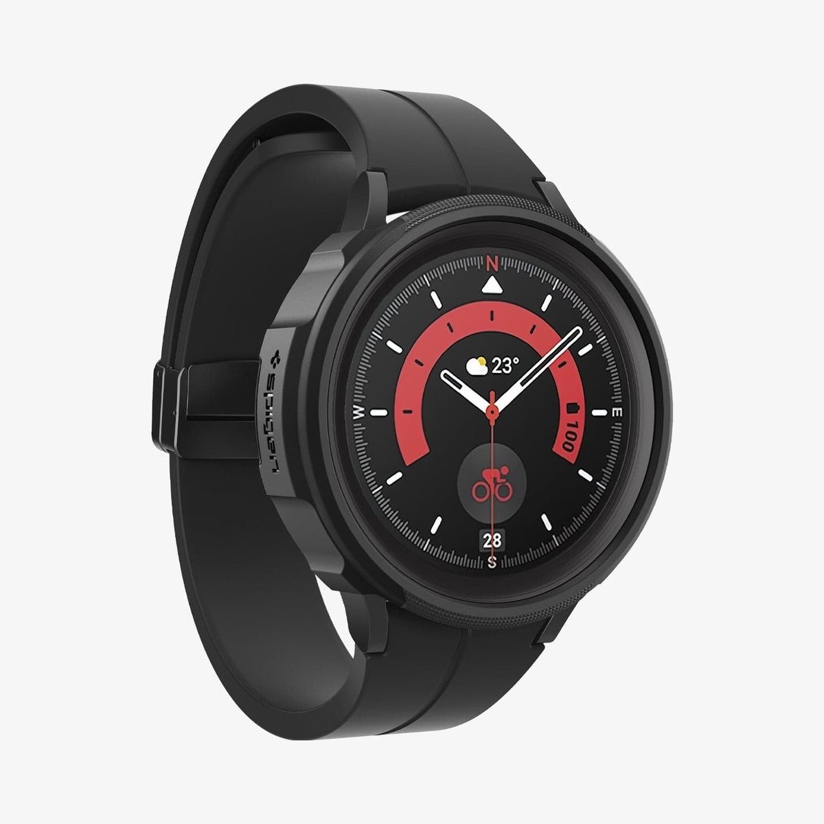 ACS05185 - Galaxy Watch 5 Pro (45mm) Case Liquid Air in matte black showing the front and side