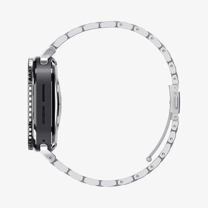ACS11617 - SWUb Bezel Tune Black showing the case's side profile with a silver metal link bracelet band