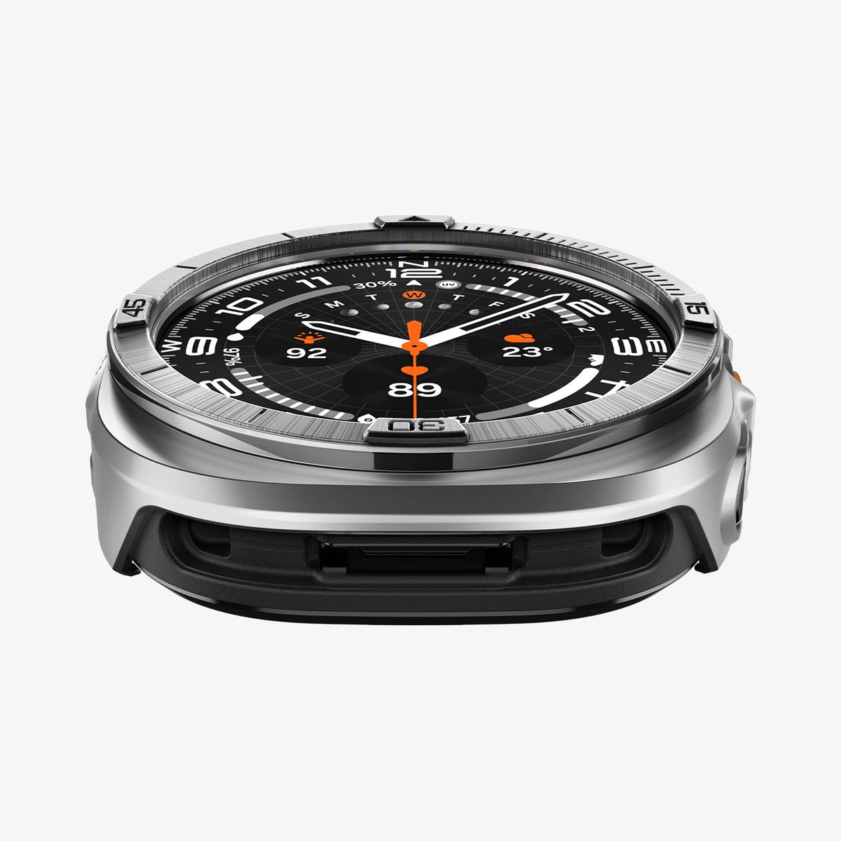 ACS11618 - SWUb Bezel Tune Pro Silver showing the case's top-down side view with bezel ridges and black rubber base