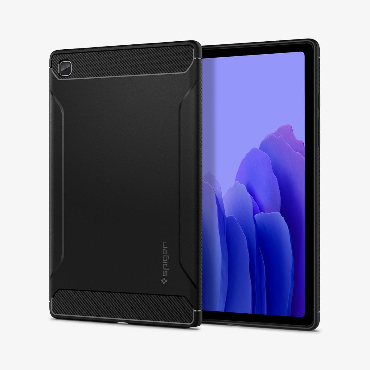 ACS01562 - Galaxy Tab A7 Case Rugged Armor in matte black showing the back and front