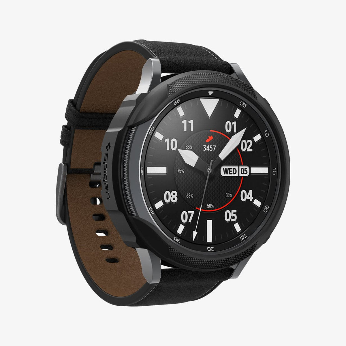 ACS03141 - Galaxy Watch 4 Classic (42mm) Case Liquid Air in matte black showing the front and side