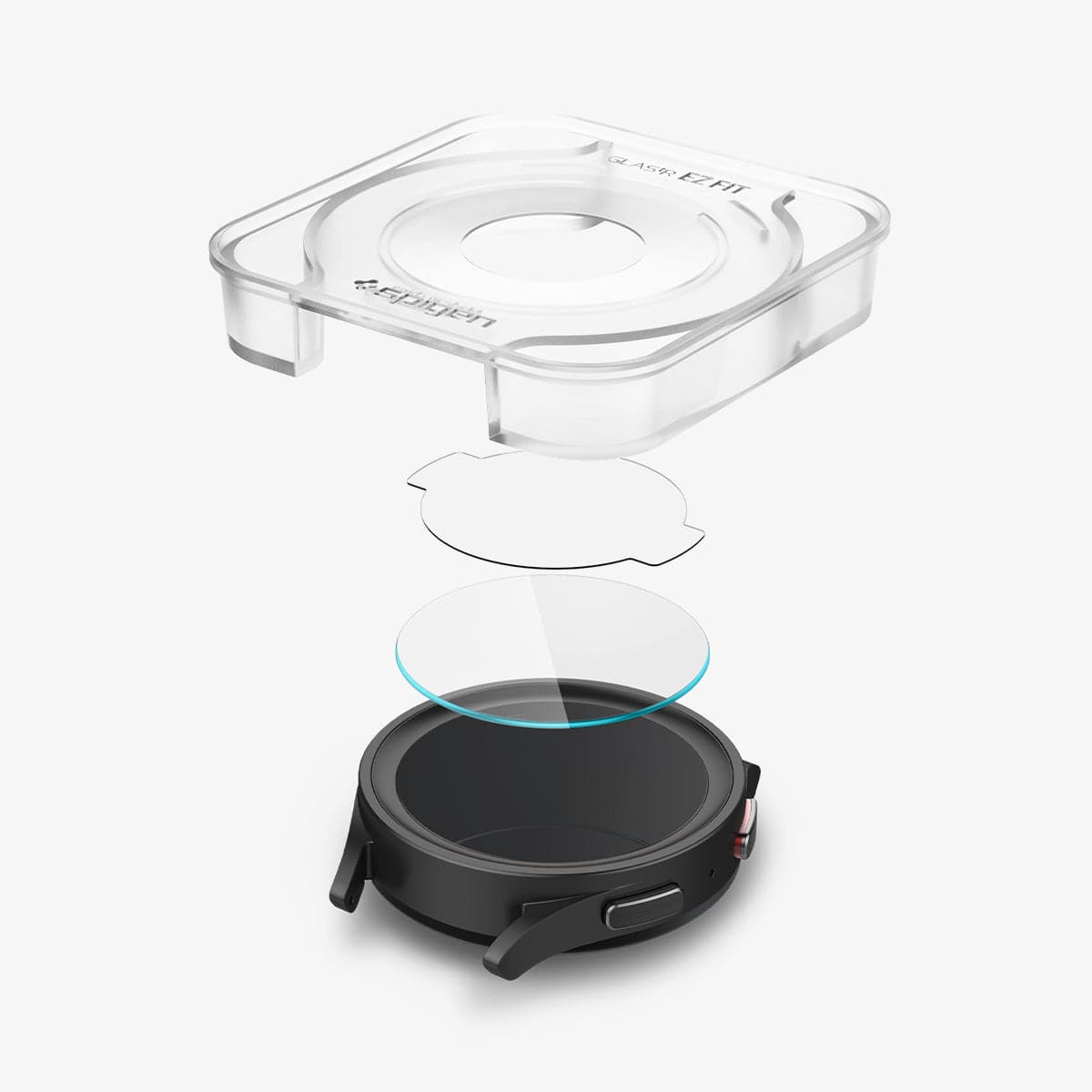 AGL05346 - Galaxy Watch 5 Pro (45mm) Screen Protector EZ FIT GLAS.tR showing the ez fit tray, protective film, screen protector and watch face