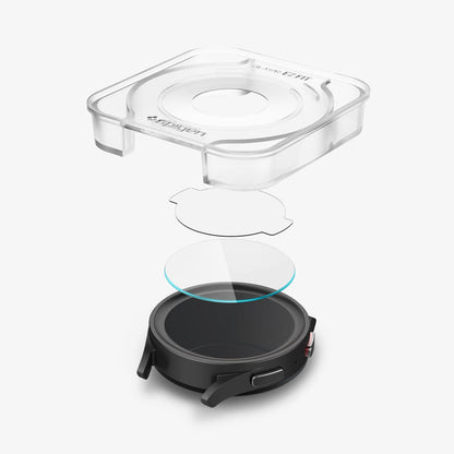AGL05346 - Galaxy Watch 5 Pro (45mm) Screen Protector EZ FIT GLAS.tR showing the ez fit tray, protective film, screen protector and watch face