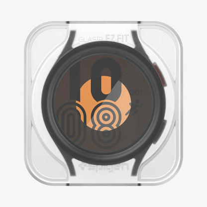 AGL05346 - Galaxy Watch 5 Pro (45mm) Screen Protector EZ FIT GLAS.tR showing the front with ez fit tray installed on watch face