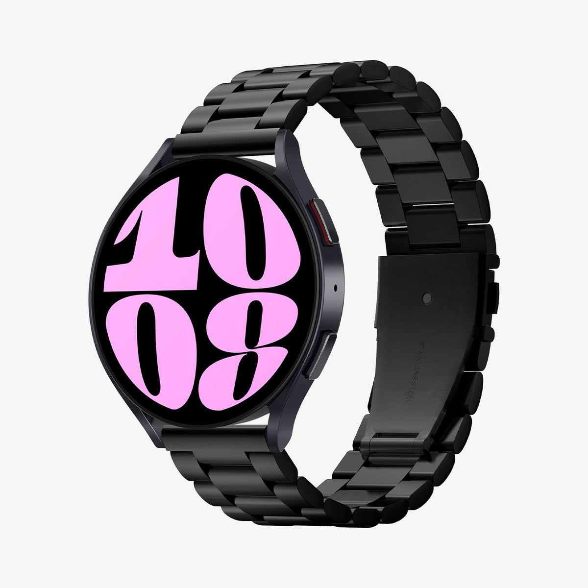 600WB24980 - Galaxy Watch Band (20mm) Modern Fit in black showing the front and inside of band