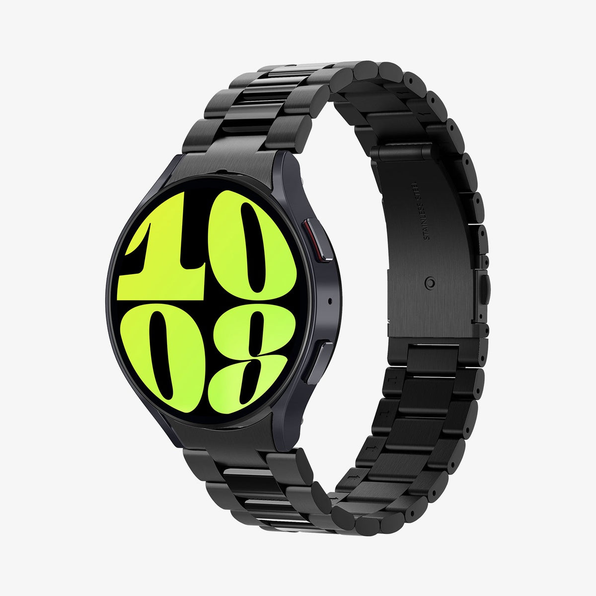 AMP06499 - Watch 6 (44mm) Modern Fit 316L Band in Black showing the front, side and inner side of the watch strap