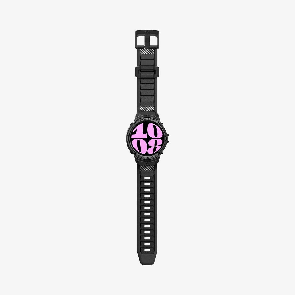 ACS06501 - Galaxy Watch 6 (40mm) Case Rugged Armor Pro in black showing the front with watch band laid out flat