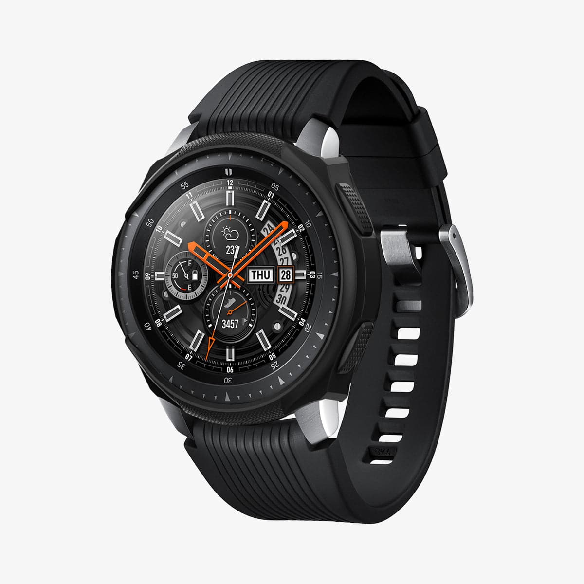 603CS25100 - Galaxy Watch (46mm) Case Liquid Air in black showing the front and inside of band