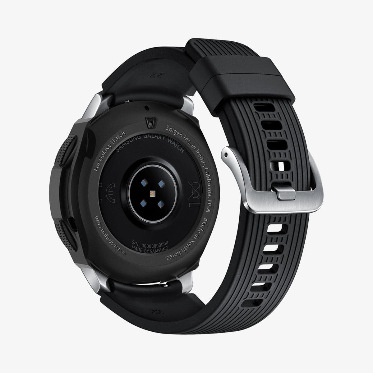 603CS25100 - Galaxy Watch (46mm) Case Liquid Air in black showing the back and inside of band