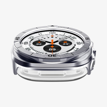ACS08828 - Watch Ultra (47mm) Case Bezel Tune Pro in Silver showing the front and partial side of an apple watch head without a strap