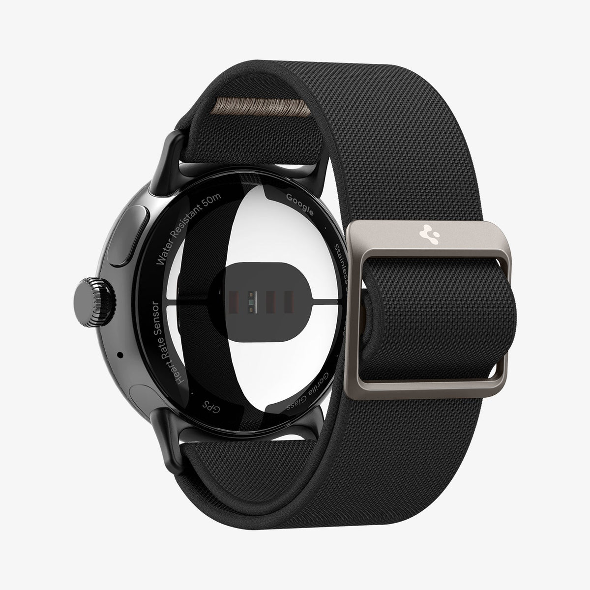 AMP06348 - Pixel Watch 5 (41mm) Lite Fit Black rear view displaying the seamless connector and secure attachment system.