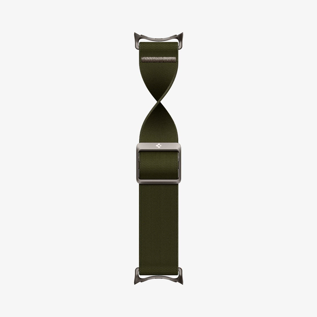 AMP07608 - Pixel Watch Lite Fit in Khaki showing the full body of the band twisted showing partial inner and outer