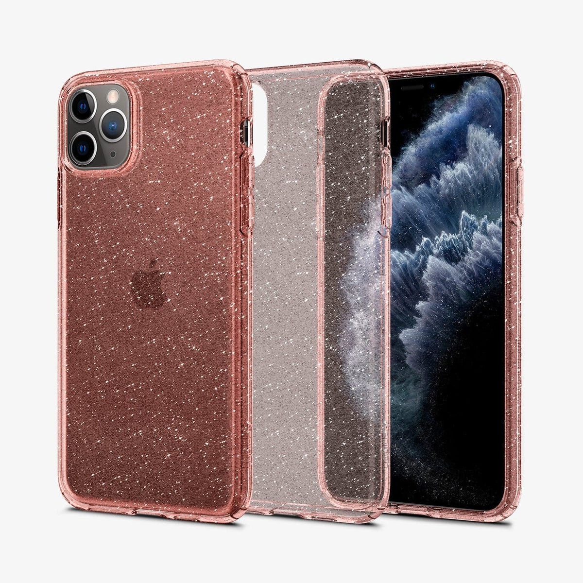077CS27230 - iPhone 11 Pro Case Liquid Crystal Glitter in rose quartz showing the back, inside and front
