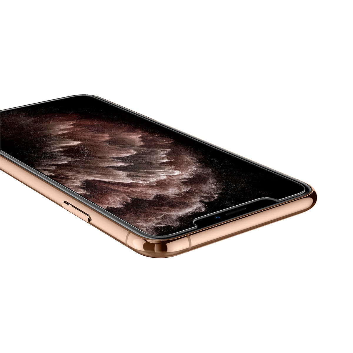 063GL25358 - iPhone XS / X Screen Protector GLAS.tR EZ Fit showing the front and side with device laying flat and screen on