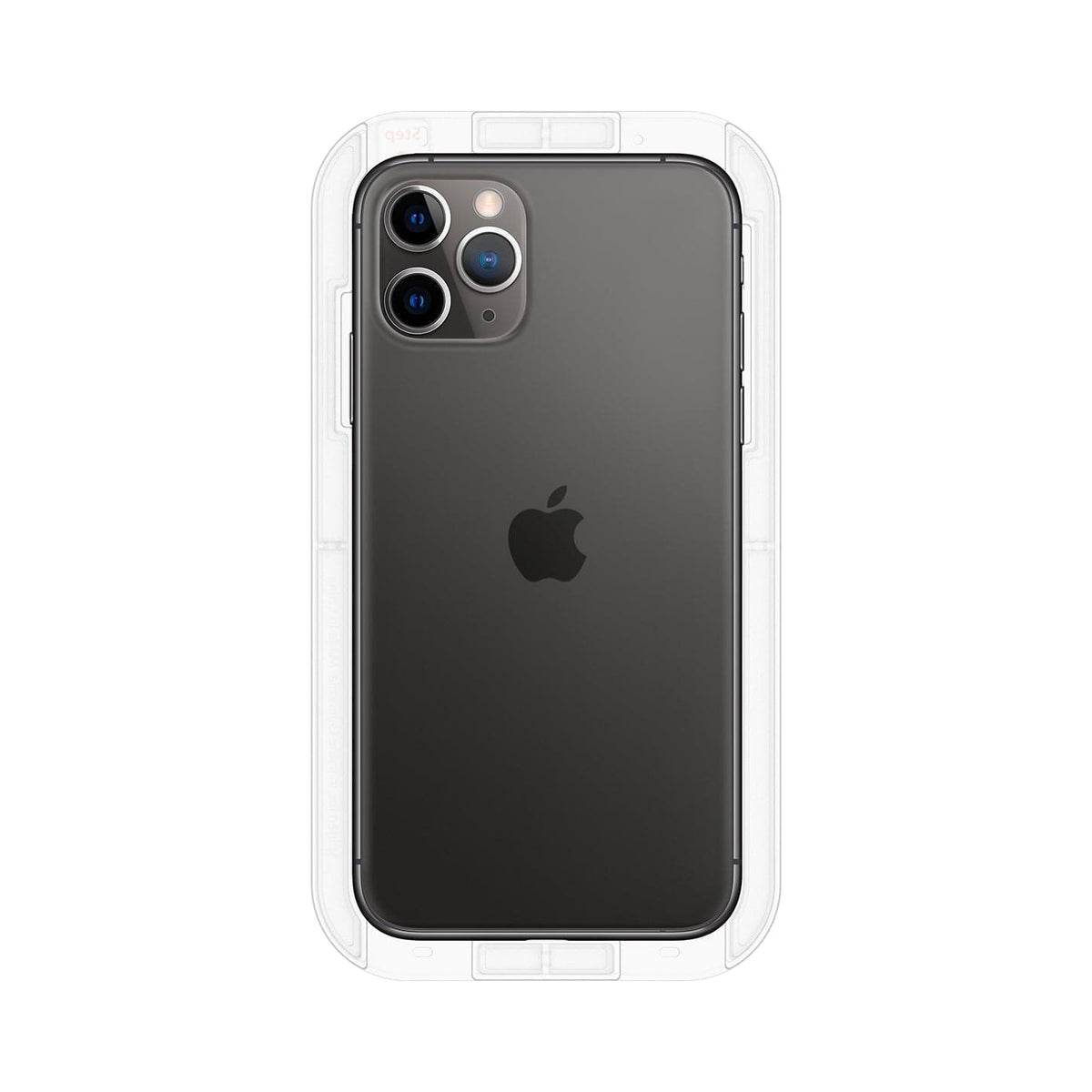 063GL25358 - iPhone 11 Pro Screen Protector GLAS.tR EZ Fit showing the back with ez fit tray installed on device