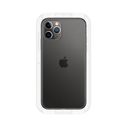 063GL25358 - iPhone 11 Pro Screen Protector GLAS.tR EZ Fit showing the back with ez fit tray installed on device