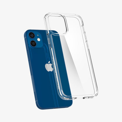 ACS01745 - iPhone 12 Mini Case Ultra Hybrid in crystal clear showing the back with case hovering away from device