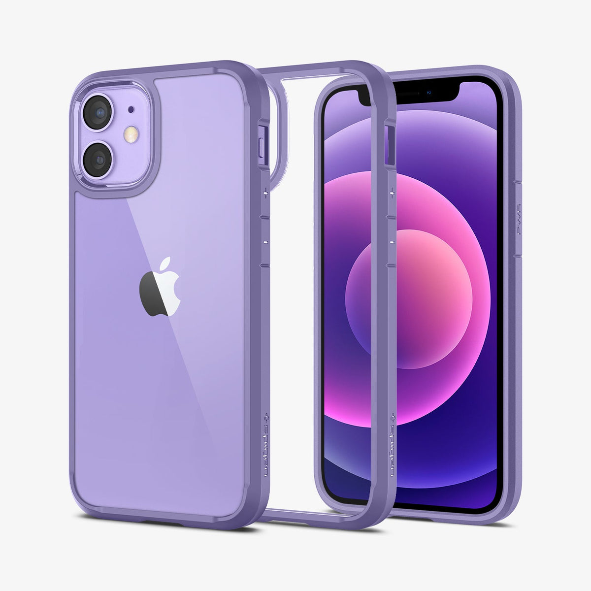 ACS03110 - iPhone 12 Mini Case Ultra Hybrid in iris purple showing the back, inside and front