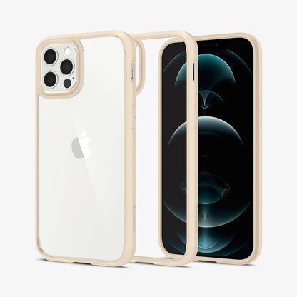 ACS02177 - iPhone 12 Pro / 12 Case Ultra Hybrid in sand beige showing the back, inside and front