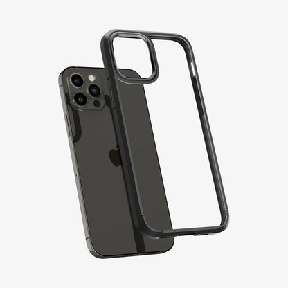 ACS01703 - iPhone 12 Pro / 12 Case Ultra Hybrid in matte black showing the back with case hovering away from device