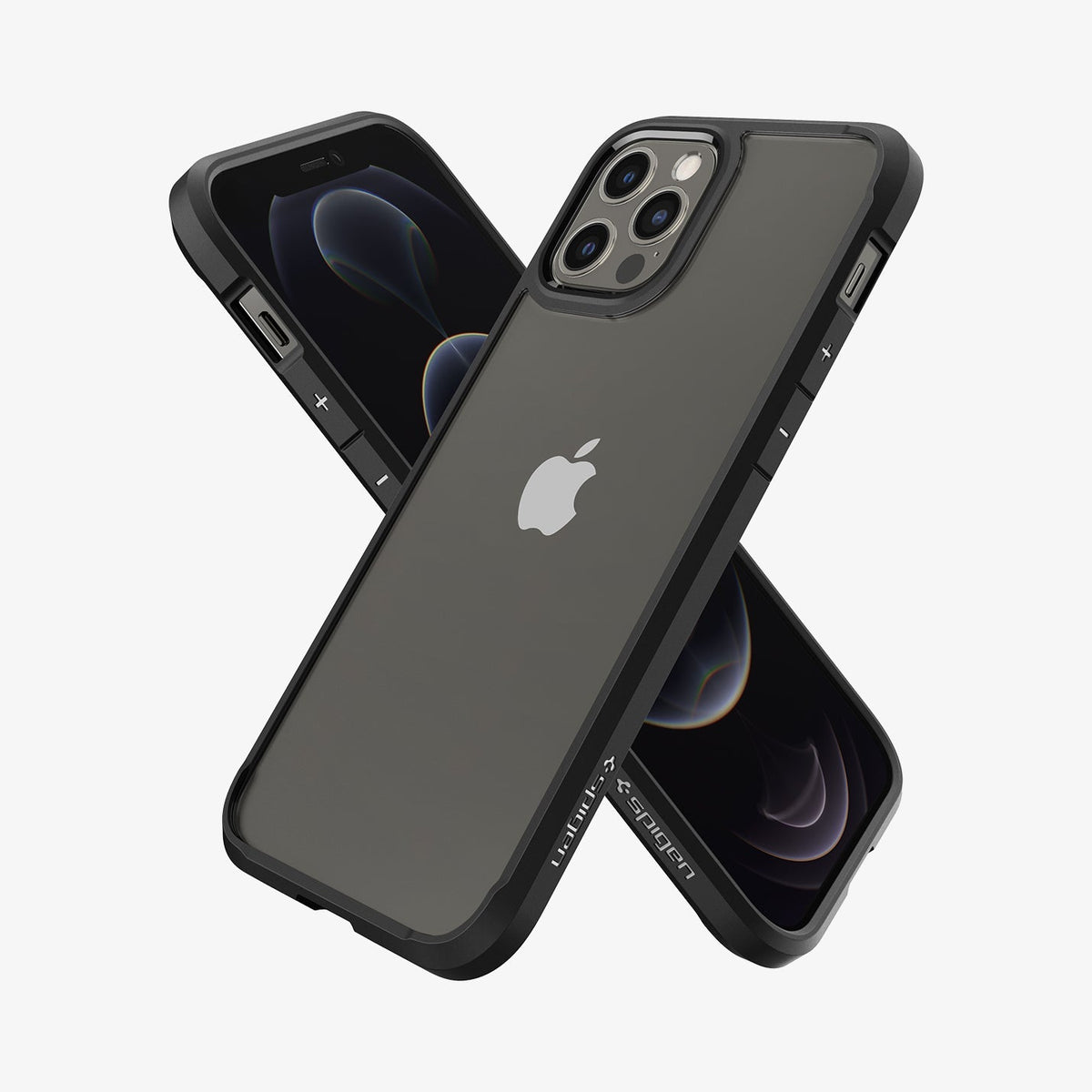 ACS01703 - iPhone 12 Pro / 12 Case Ultra Hybrid in matte black showing the back, front and sides