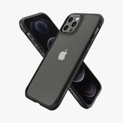 ACS01703 - iPhone 12 Pro / 12 Case Ultra Hybrid in matte black showing the back, front and sides