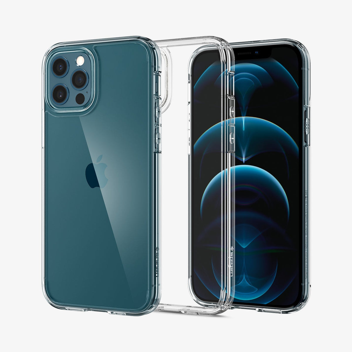 ACS01702 - iPhone 12 Pro / 12 Case Ultra Hybrid in crystal clear showing the back, inside and front