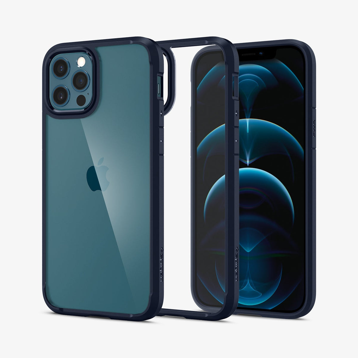 ACS02251 - iPhone 12 Pro / 12 Case Ultra Hybrid in navy blue showing the back, inside and front