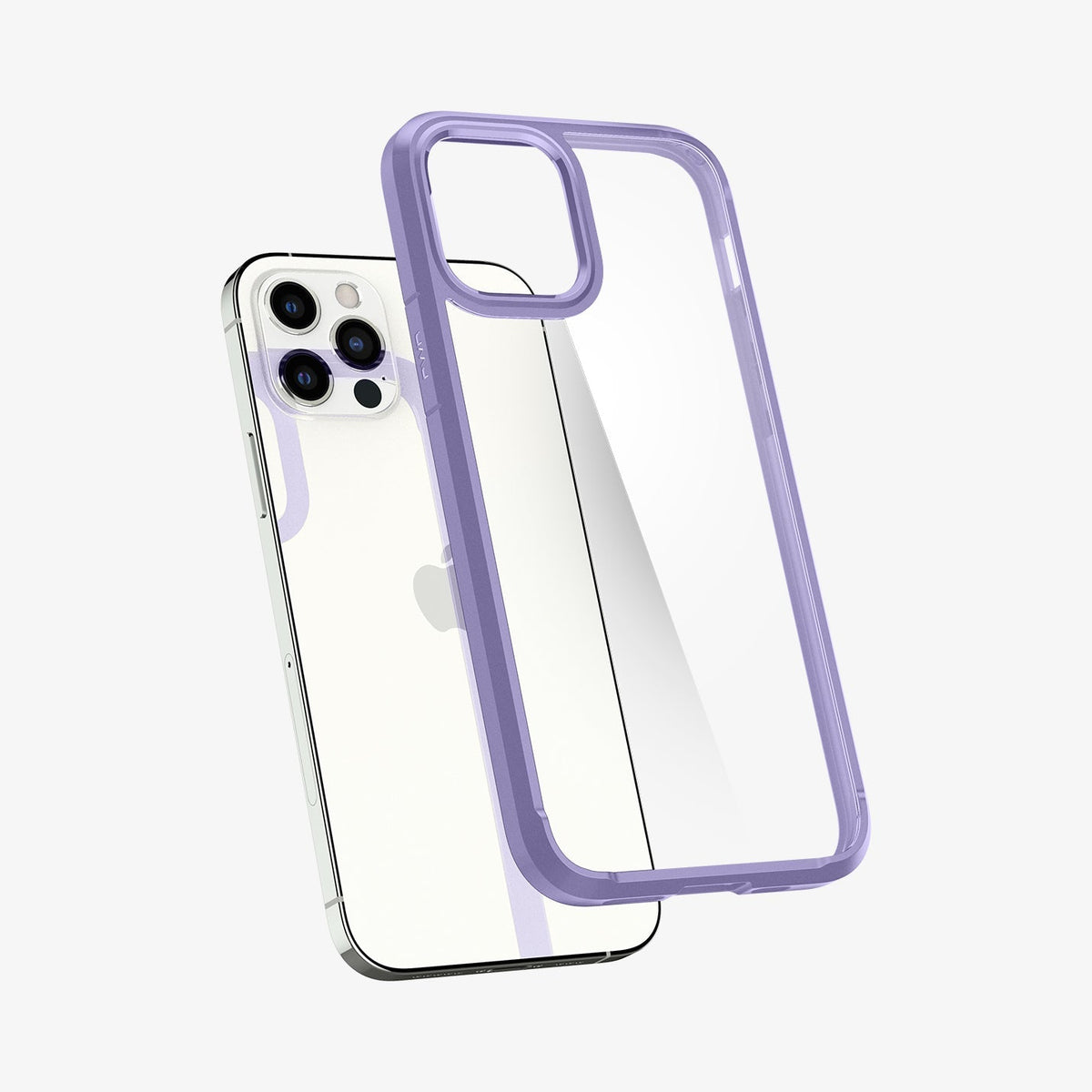 ACS03109 - iPhone 12 / 12 Pro Case Ultra Hybrid in iris purple showing the back with case hovering away from device