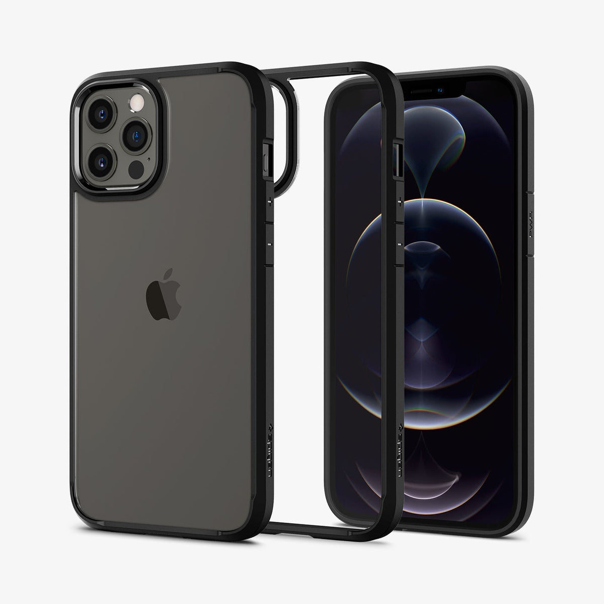 ACS01619 - iPhone 12 Pro Max Case Ultra Hybrid in matte black showing the back, inside and front